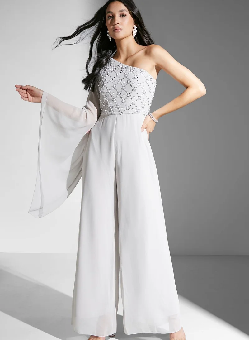 Amelia Rose One Shoulder Embellished Jumpsuit