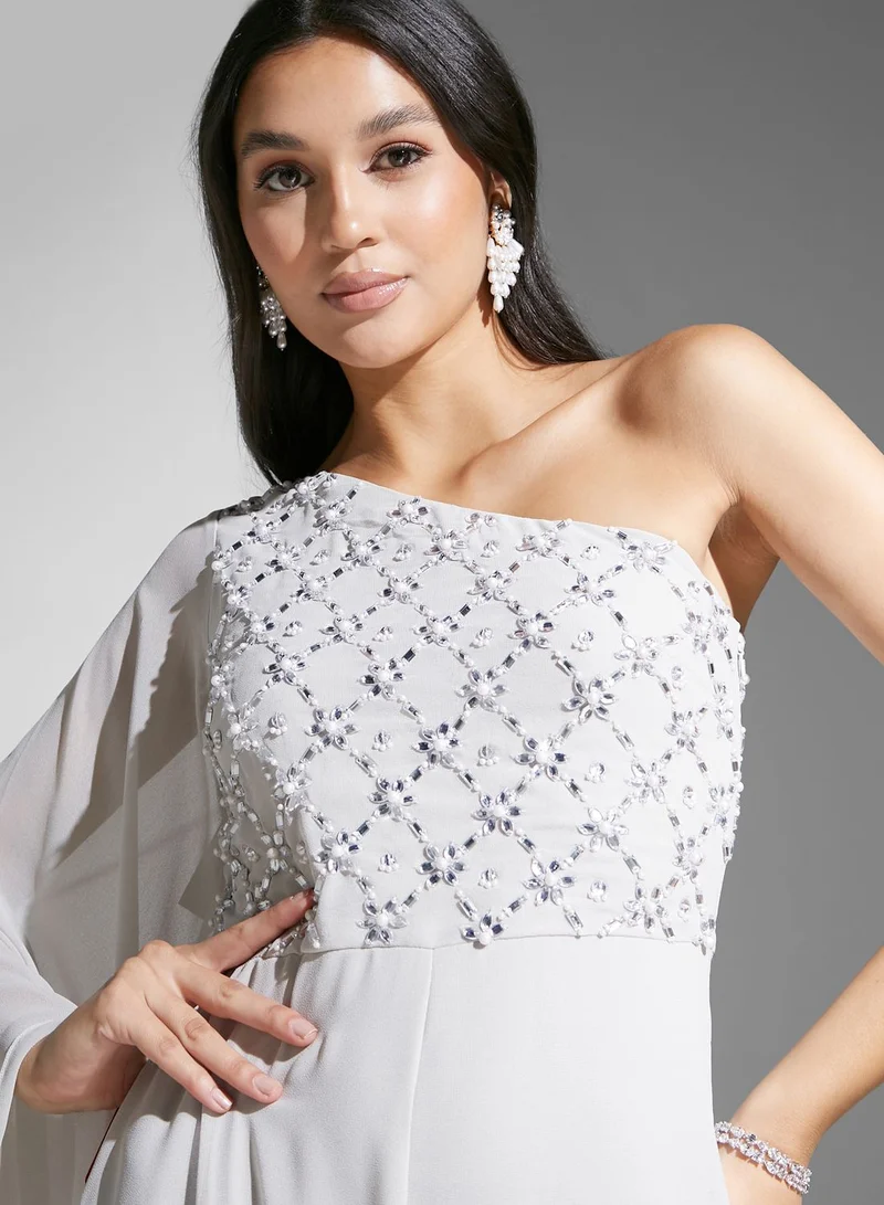 Amelia Rose One Shoulder Embellished Jumpsuit
