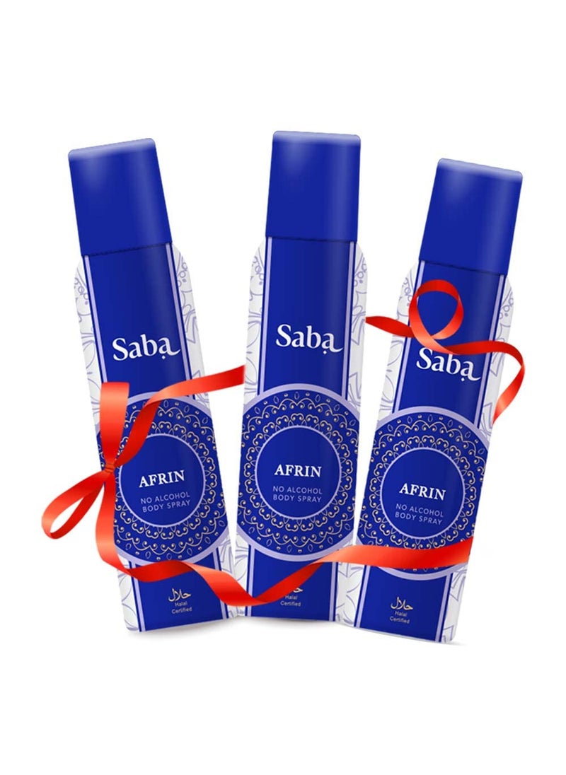 Saba Kombucha Saba Afrin NonAlcoholic Deodorant Body Spray Pack of 3 with Gardenica Flower and Rose Petals Fragrance LongLasting Freshness 