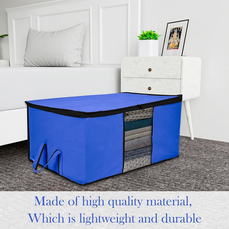 Kuber Industries Underbed Storage Bag Clothes Storage Bag Blanket Cover with Clear Window Zipper Closure Handle Cloth Organizer Plain Black Border Large Pack of 6 Blue - Image 2