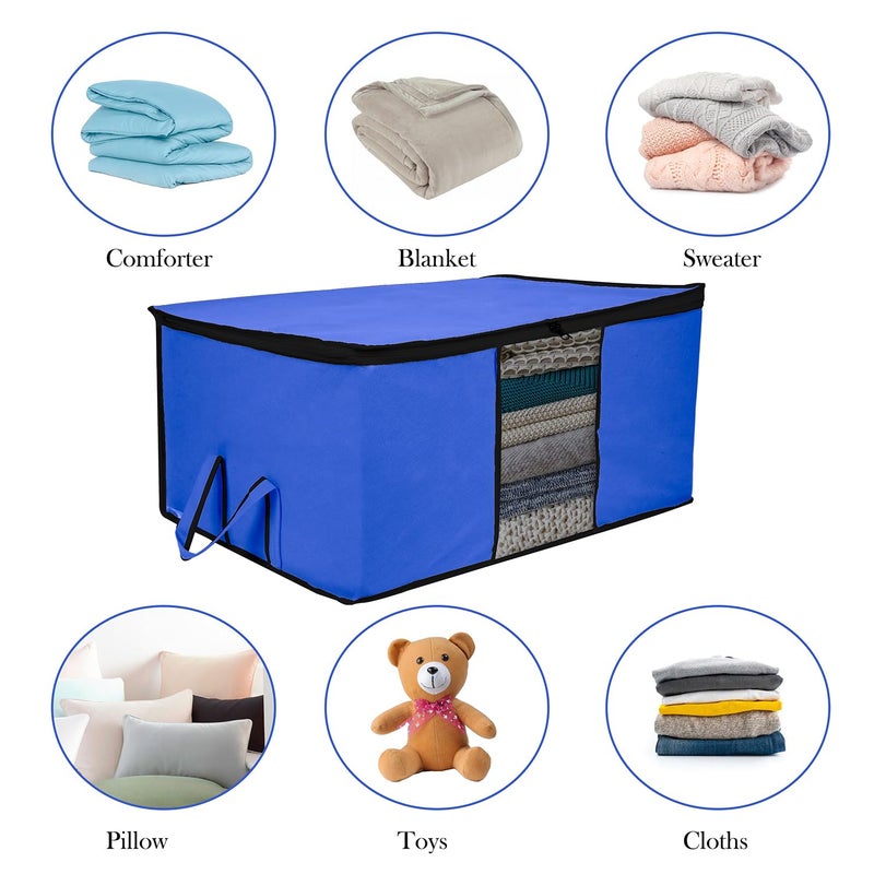 Kuber Industries Underbed Storage Bag Clothes Storage Bag Blanket Cover with Clear Window Zipper Closure Handle Cloth Organizer Plain Black Border Large Pack of 6 Blue - Image 5