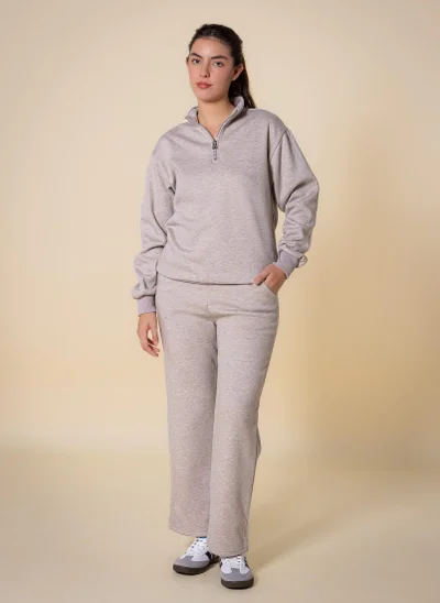 SHAPES TEXTURED QUARTER-ZIP SWEATER SET