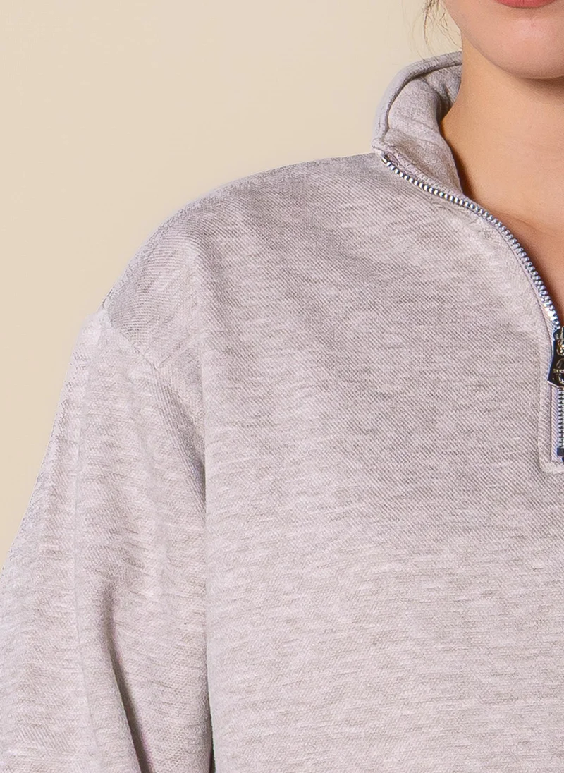 SHAPES Beige TEXTURED QUARTER-ZIP SWEATER SET for Women | Best Price UAE