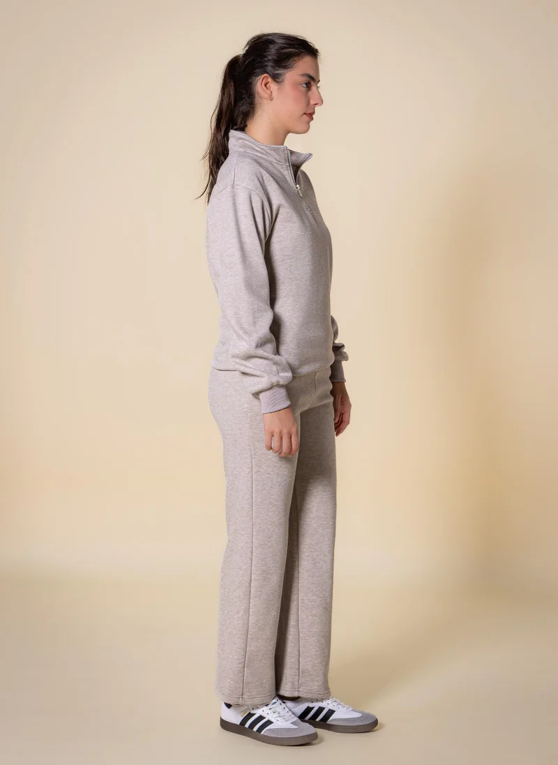 SHAPES Beige TEXTURED QUARTER-ZIP SWEATER SET for Women | Best Price UAE