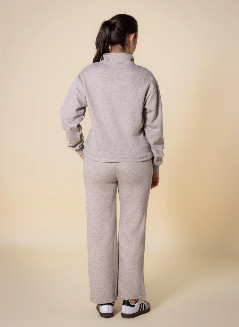 SHAPES Beige TEXTURED QUARTER-ZIP SWEATER SET for Women | Best Price UAE