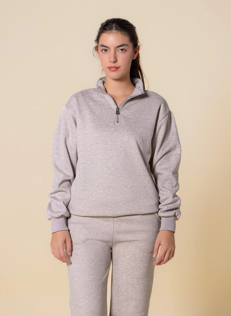 SHAPES TEXTURED QUARTER-ZIP SWEATER SET