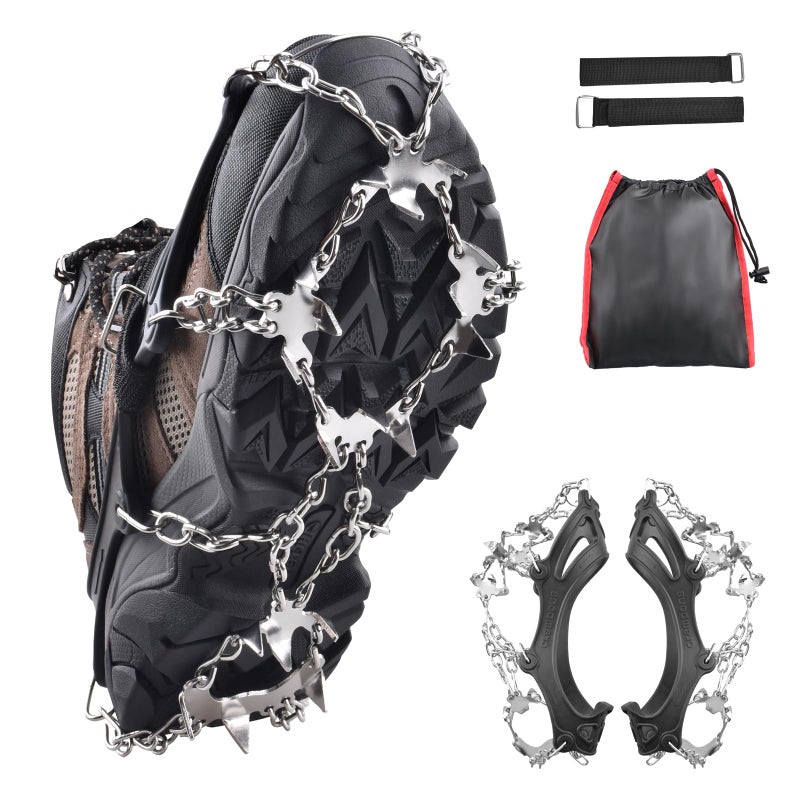 TRIWONDER Crampons for Boots Shoes Traction Ice Cleats Snow Grips Anti Slip Stainless Steel Micro Spikes for Hiking Fishing Walking Climbing Jogging Mountaineering (18 Spikes, Large) - Image 1