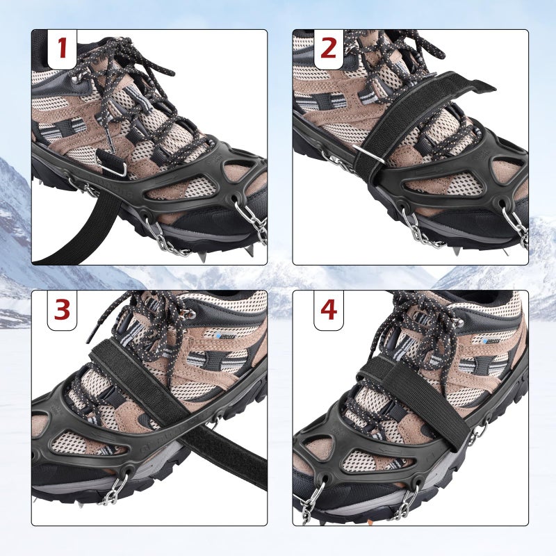 TRIWONDER Crampons for Boots Shoes Traction Ice Cleats Snow Grips Anti Slip Stainless Steel Micro Spikes for Hiking Fishing Walking Climbing Jogging Mountaineering (18 Spikes, Large) - Image 5