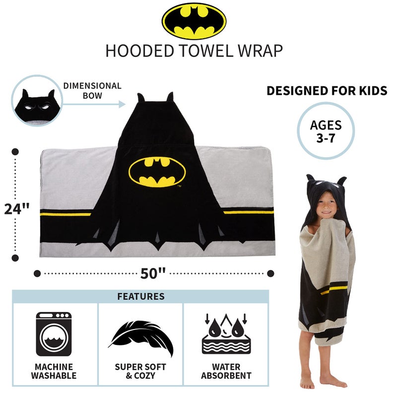 فرانكو Batman Kids Bath/Pool/Beach Super Soft Cotton Terry Hooded Towel Wrap, 24 x 50 - Image 4