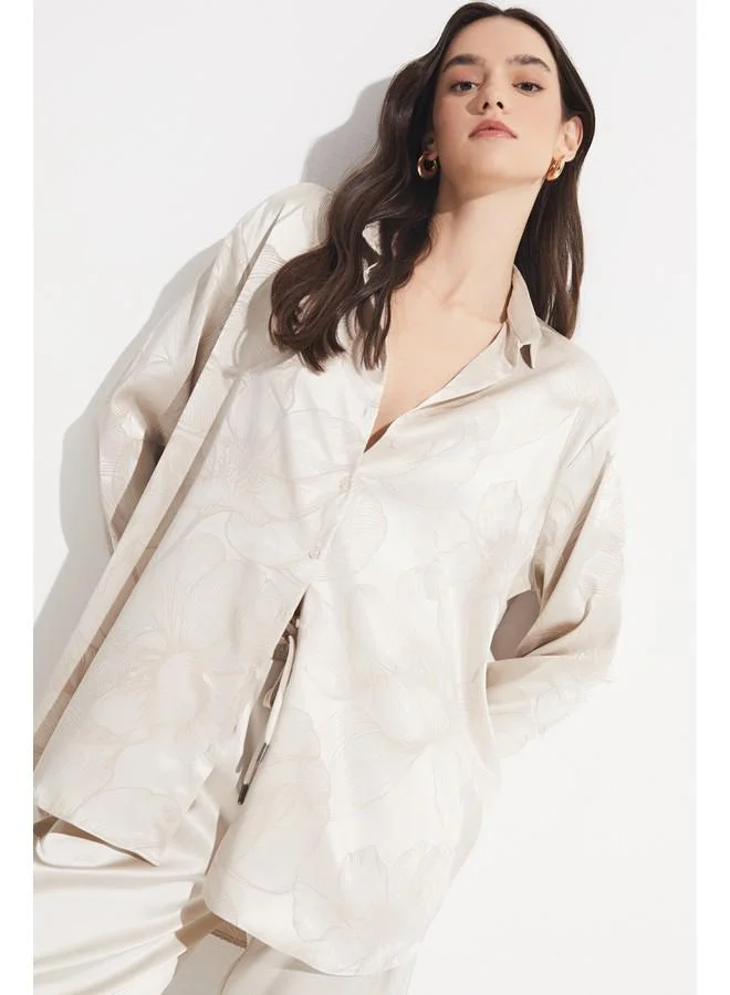 JUNE June Women Exclusive Boyfriend/Wide Fit Rayon Blend Self Patterned Shirt Beige