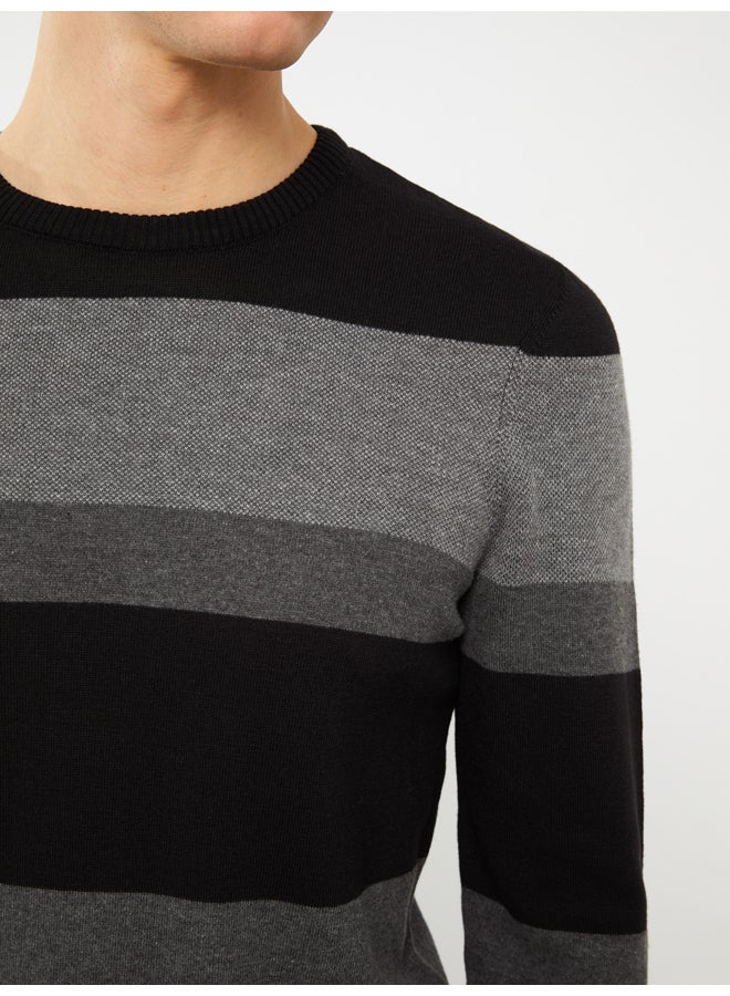 LC WAIKIKI Crew Neck Long Sleeve Men's Tricot Sweater with Color Block - Image 4