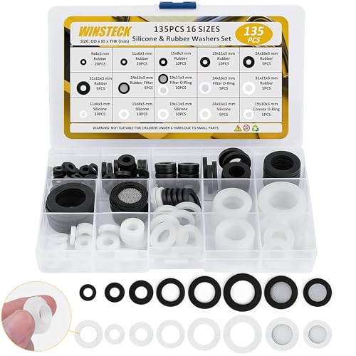 WINSTECK Rubber & Silicone Gasket Washers Kit - 135 PCS, 16 Sizes, Garden Hose Washer with Screen Filter for Seals Repair & Shower Hose/Faucet/Shower Head - Image 1