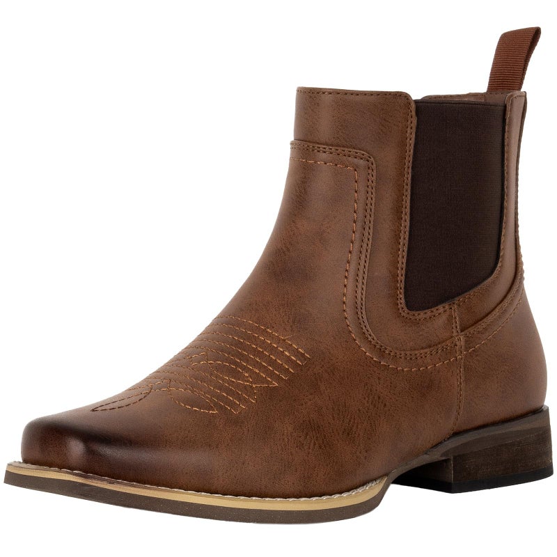 J's.o.l.e Ankle Cowboy Boots for Men Square Toe Chelsea Boots Mens Casual Retro Stylish Boots Brown US 8 - Image 1