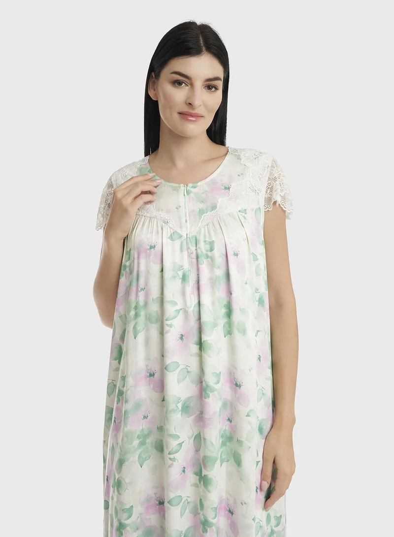 كشخة قميص نوم قصير فيسكوز مطبوع