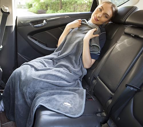 BlueHills Premium Soft Long Travel Blanket Pillow for Tall Airplane Flight Blanket Throw in Soft Bag case with Hand Luggage Belt & Backpack Clip Compact Pack Large Grey Gray T052 - Image 5