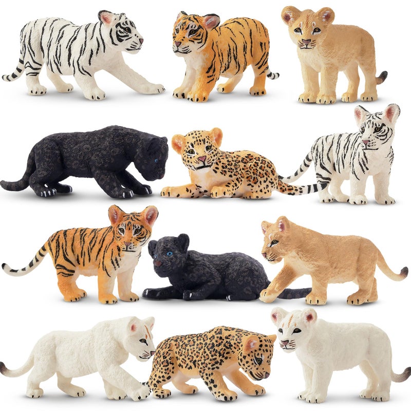 Toymany 12 Safari Animal Figurines, High Emulational Baby Plastic Zoo Animals, Lions Tigers Leopards Figure Toy Set, Easter Eggs Cake Toppers Christmas Birthday Gift for Kids Toddlers - Image 1
