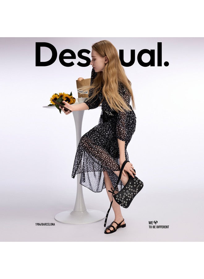 DESIGUAL 25 Spring/summer New Chiffon Polka Dot Print Tie-waist Dress - Image 3