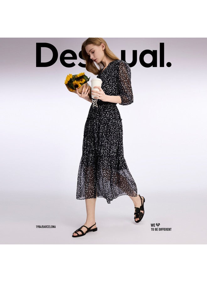 DESIGUAL 25 Spring/summer New Chiffon Polka Dot Print Tie-waist Dress - Image 2