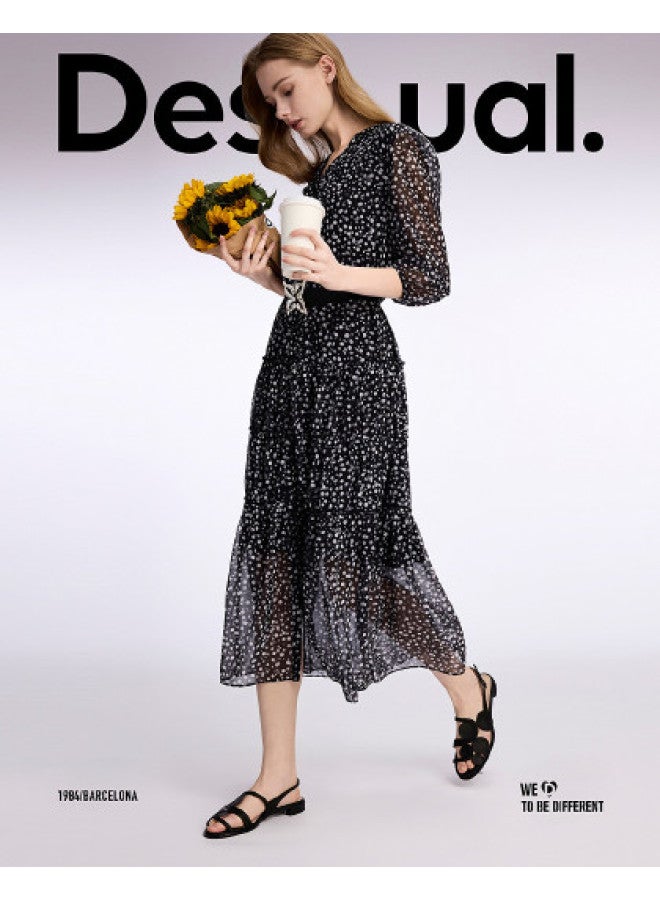 DESIGUAL 25 Spring/summer New Chiffon Polka Dot Print Tie-waist Dress - Image 1