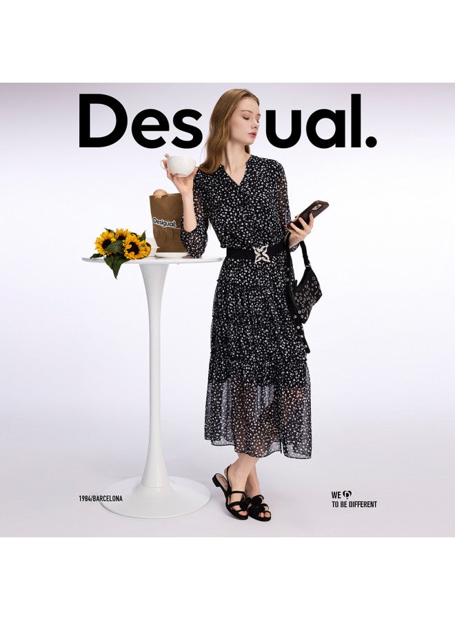 DESIGUAL 25 Spring/summer New Chiffon Polka Dot Print Tie-waist Dress - Image 5