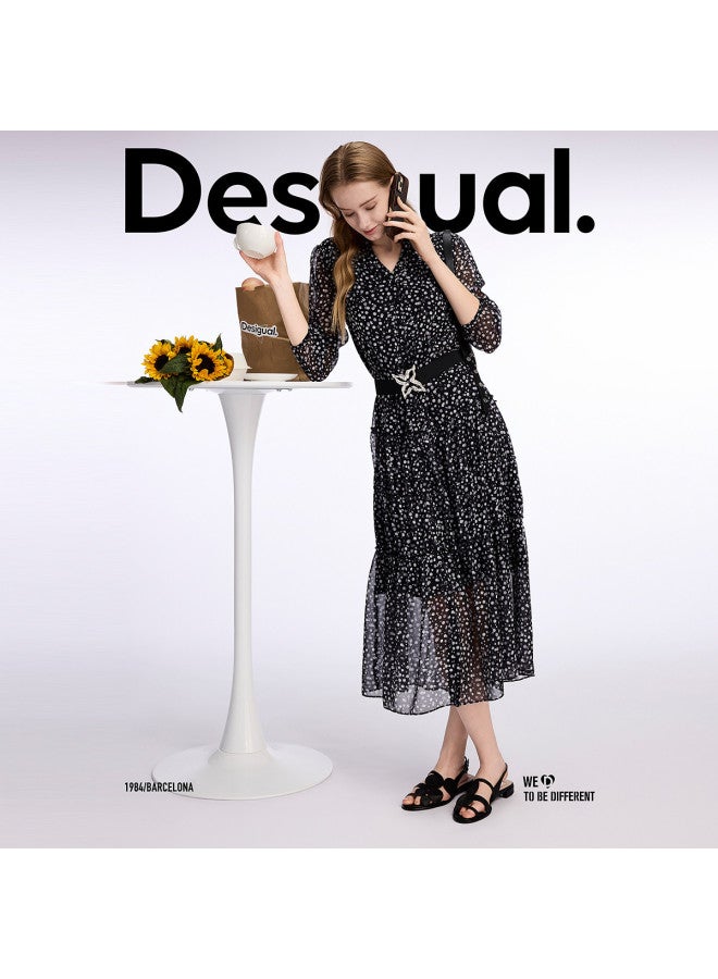 DESIGUAL 25 Spring/summer New Chiffon Polka Dot Print Tie-waist Dress - Image 4