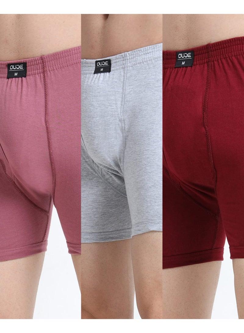 DUJE Men’s Regular Trunks (3-Pack Combo 2 – Pink, Grey & Maroon) | 100% Combed Cotton | Breathable, Sweat-Absorbing, Anti-Bacterial & Odour-Free Everyday Innerwear - Image 1