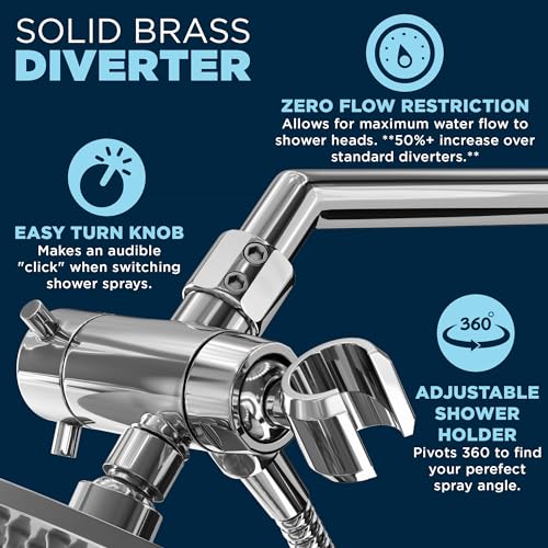 HammerHead Showers® Solid Metal Dual Shower Head Combo – CHROME – 8 Inch Rainfall High Flow Shower Head & Handheld Shower Head High Pressure with Hose 6ft - Hotel-Like Double Shower Heads - Image 5