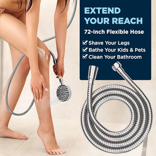 HammerHead Showers® Solid Metal Dual Shower Head Combo – CHROME – 8 Inch Rainfall High Flow Shower Head & Handheld Shower Head High Pressure with Hose 6ft - Hotel-Like Double Shower Heads - Image 3