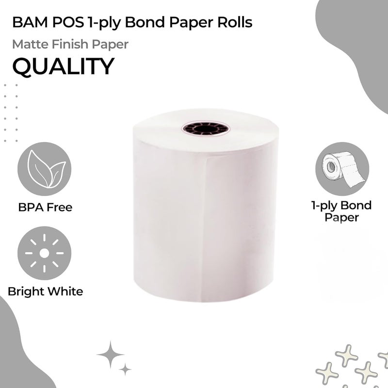 BAM POS 3" x 150' 1ply Bond Receipt Paper Rolls for Kitchen Impact Printers TMU200 SRP275 Star SP700 Suitable For Printing Kitchen Tickets and Order Receipts (24 Rolls Per Case) - Image 5