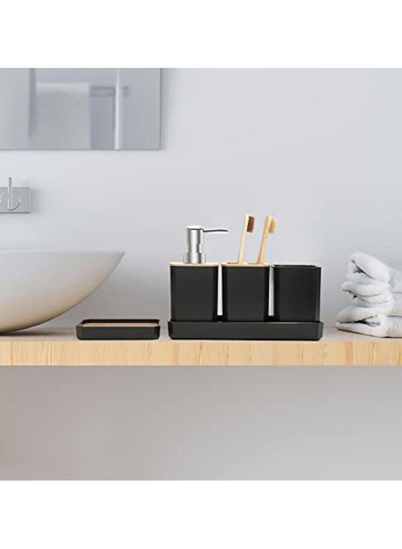 Arabest 5-Piece Bathroom Accessories Set – Soap Dispenser, Soap Dish, Toothbrush Holder, Cup, and Vanity Tray, Modern Boho Decor (Black) - Image 5