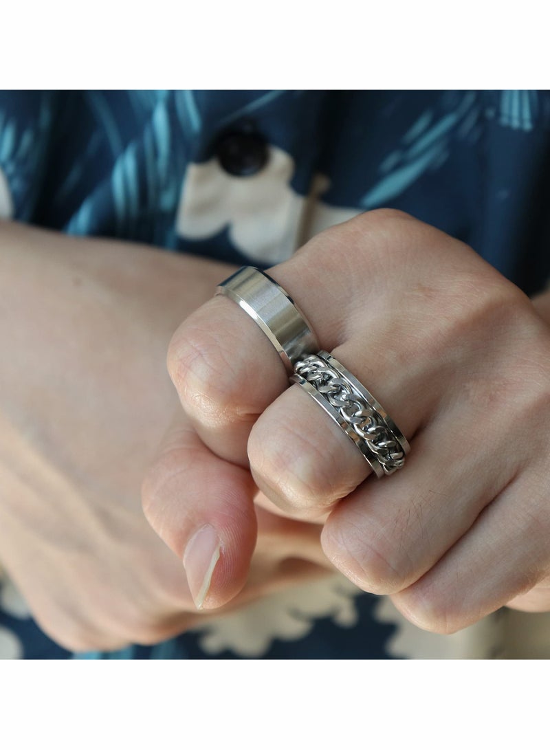 Zikra 3Pcs Stainless Steel Spinner Rings for Mens Women Wide Matte Brushed Classic Simple Plain Wedding Band Ring 7 8MM Size 10 - Image 3