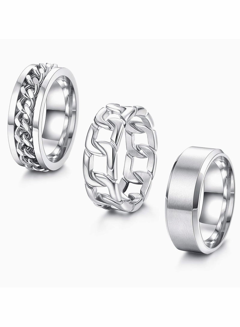 Zikra 3Pcs Stainless Steel Spinner Rings for Mens Women Wide Matte Brushed Classic Simple Plain Wedding Band Ring 7 8MM Size 10 - Image 1