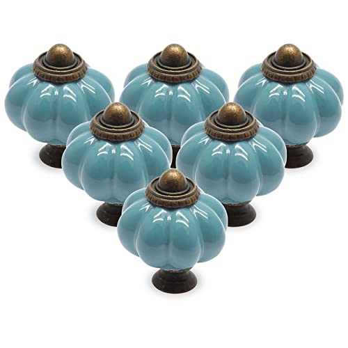 Seimneire 12pcs Celadon Pumpkin Knobs Vintage Ceramic Cabinet Knobs Dresser Drawer Door Knobs Drawer Pulls Dresser Handles with Mounting Screws - Image 1