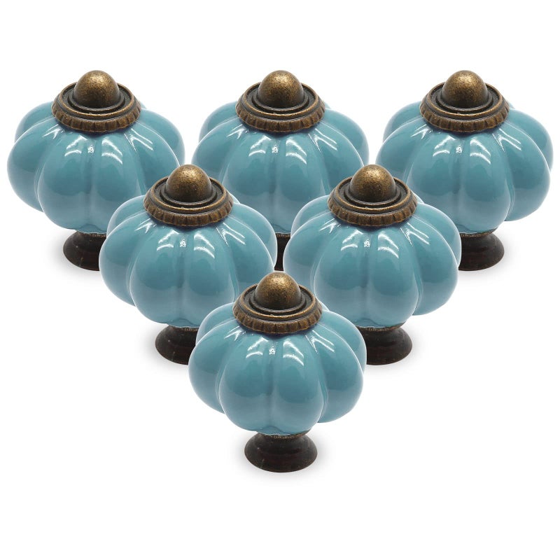 Seimneire 12pcs Celadon Pumpkin Knobs Vintage Ceramic Cabinet Knobs Dresser Drawer Door Knobs Drawer Pulls Dresser Handles with Mounting Screws - Image 2