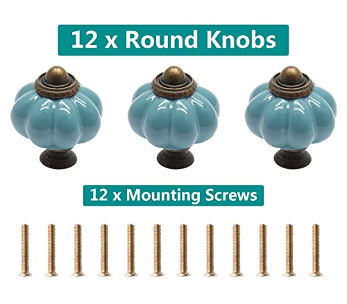 Seimneire 12pcs Celadon Pumpkin Knobs Vintage Ceramic Cabinet Knobs Dresser Drawer Door Knobs Drawer Pulls Dresser Handles with Mounting Screws - Image 3