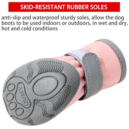 QUMY Dog Shoes for Small Dogs, Puppy Dog Boots & Paw Protectors for Winter Snowy Day, Summer Hot Pavement, Waterproof in Rainy Weather, Ourdoor Walking, Indoor Hardfloors Skid-Resistant Sole Pink 2 - Image 5