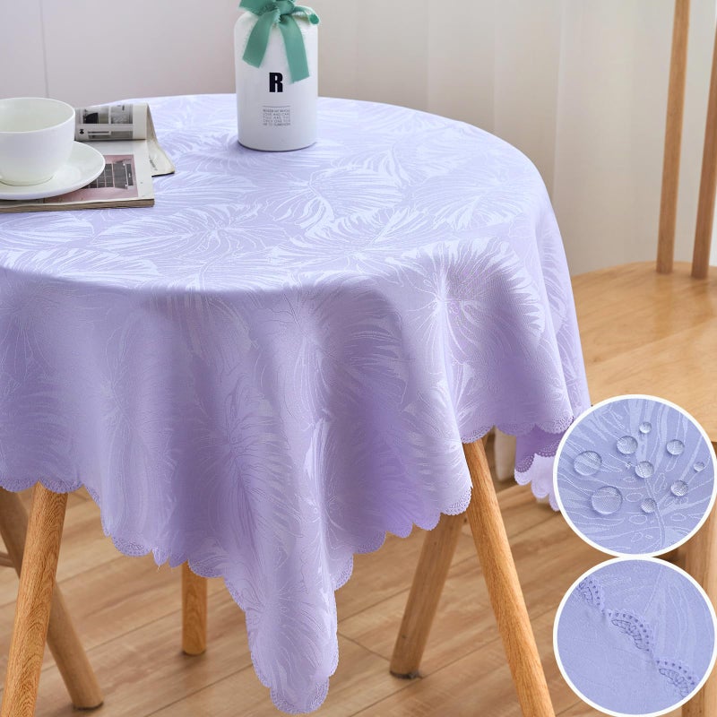 EFFICINATURE Rectangle Tablecloth Jacquard Purple Table Cloths Waterproof Washable Leaves Soft Woven Fabric Farmhouse Table Cover for Dinning Outdoor Birthday Party Kitchen & Table Linens (60x120In) - Image 1