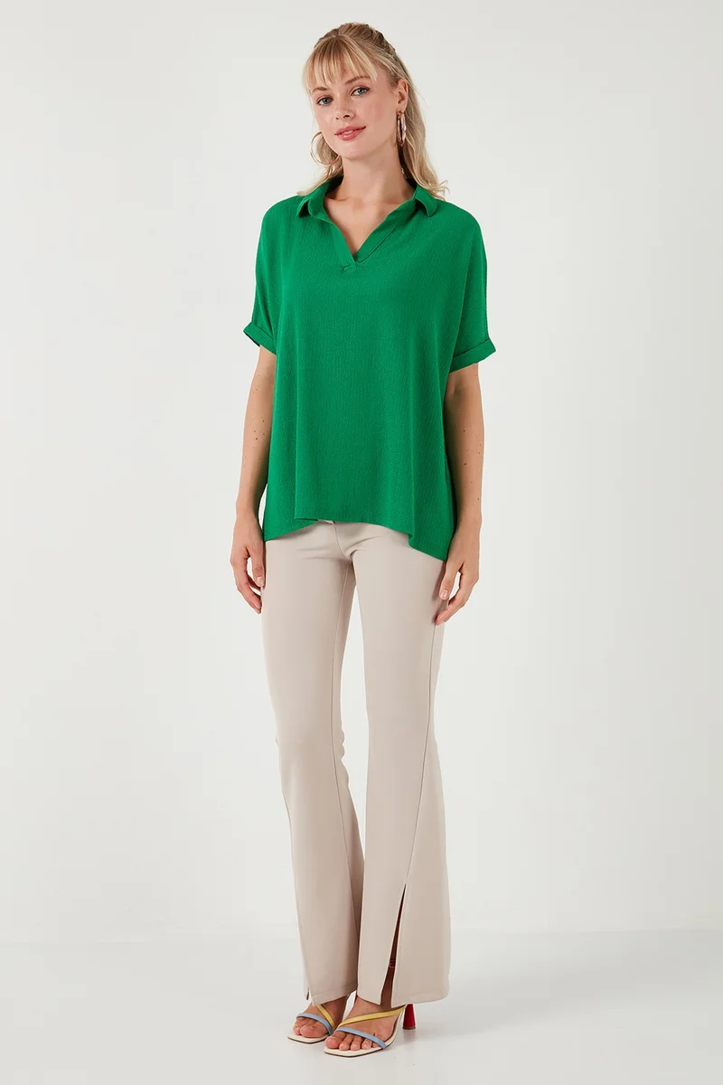 Lela Polo Collar Short Sleeve Relaxed Fit Blouse Women's Blouse 66904862S4