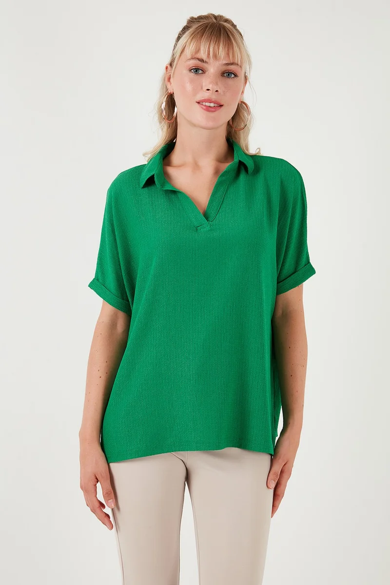 Lela Polo Collar Short Sleeve Relaxed Fit Blouse Women's Blouse 66904862S4