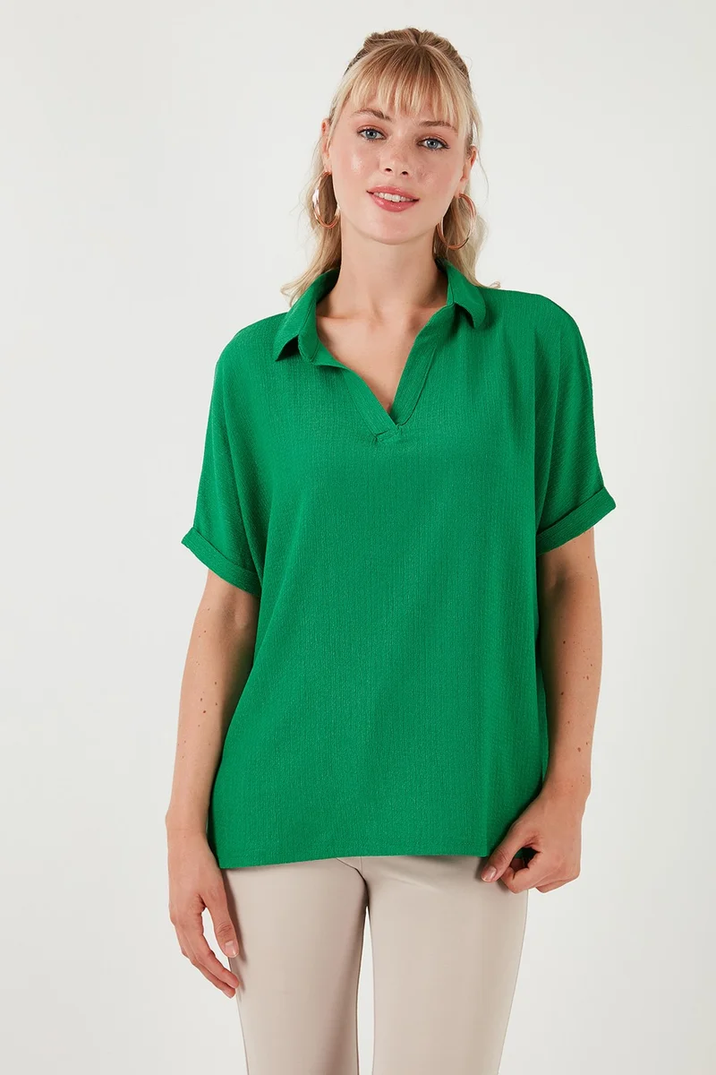 Lela Polo Collar Short Sleeve Relaxed Fit Blouse Women's Blouse 66904862S4
