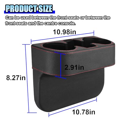 ZIMISI Car Cup Holder PU Leather Auto Front Console Gap Filler Organizer Multifunctional Cup Drink Holder Car Seat Gap Filler Storage Box Coin Bucket Cell Mobile Phone Holder Black - Image 3