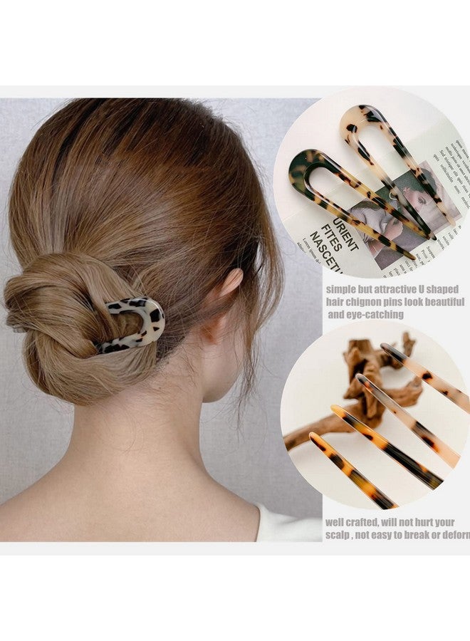 La Jolie Jasmin 6 Pieces French Style Hair Pins U Shaped Hairpin Acetate Hair Sticks Forks Tortoise Shell Hair Fork Sticks Leopard Chignon Pin Hair Accessories For Women Girls - Image 2