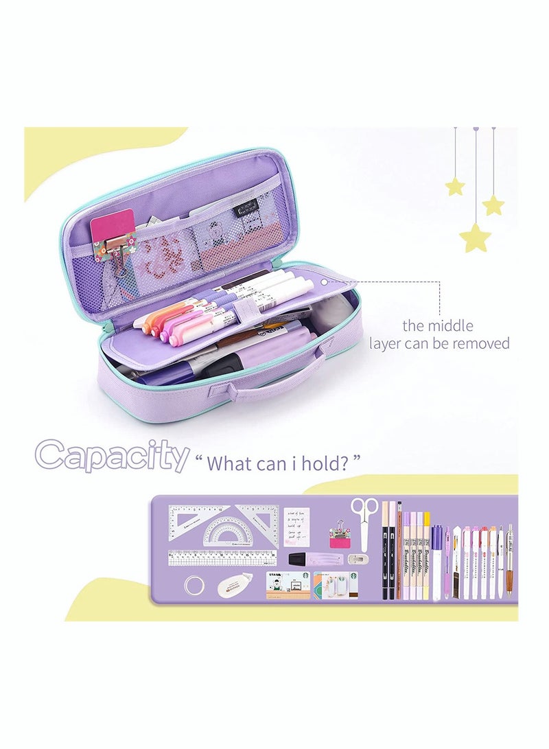 Pencil Case lovely Unicorn Pencil Pouch Medium Capacity Portable Multifunction Pen Bag with Compartments for Girls Kids Teen Purple - Image 3