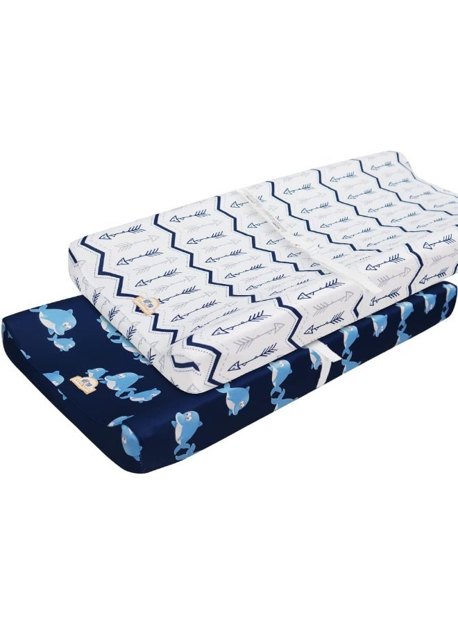 BlueSnail Print Changing pad Cover Set 2PK, Breathable and Comfortable Changing Pad Cover for Boys and Girls (Navy+ Navy) - Image 1