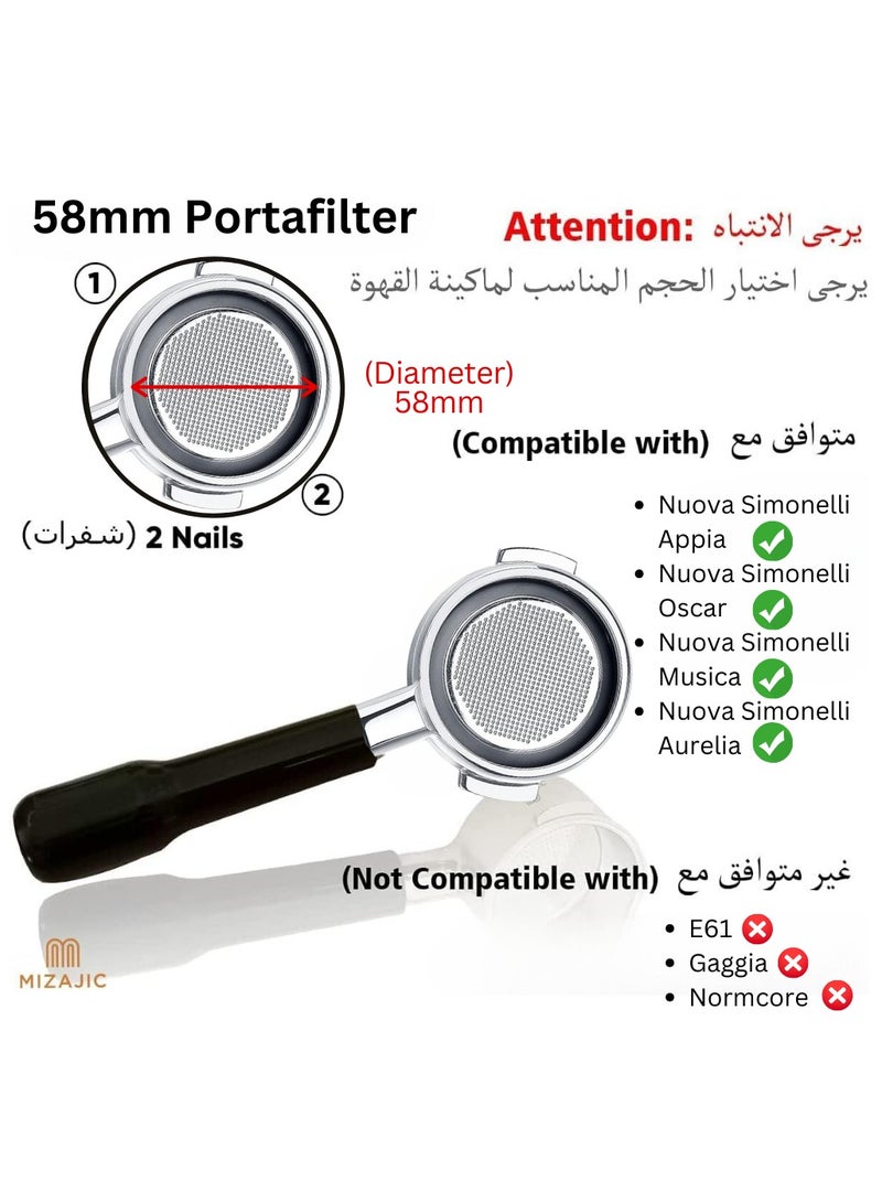 مزاجك فلتر بورتافلتر 58 ملم لمرشح القهوة العاري نوفا سيمونيلي بدون قاع مع سلة فلتر بديلة من الفولاذ المقاوم للصدأ ومقبض ABS - Image 3