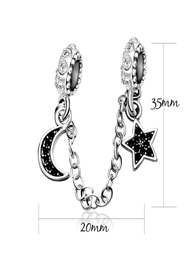 KunBead Sister Daughter Love Clear Crystal Star Moon Safety Chain Charms for Snake Chain Bracelets Gifts - Image 2