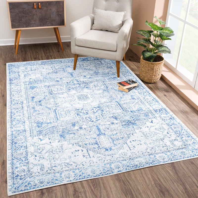 Bloom Rugs Washable NonSlip 3 x 5 Rug  BlueGray Traditional Area Rug for Living Room Bedroom Dining Room and Kitchen  Exact Size 3 x 5