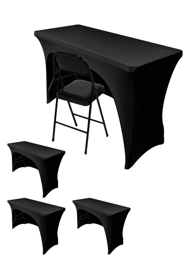 Nasitos 4 Pack Black Tablecloth 8 ft-Fitted Spandex Table Covers, Open Back Trade Show Table Cover, Washable and Wrinkle Resistant Tablecloth for Craft Show, Weddings, Events - Image 1