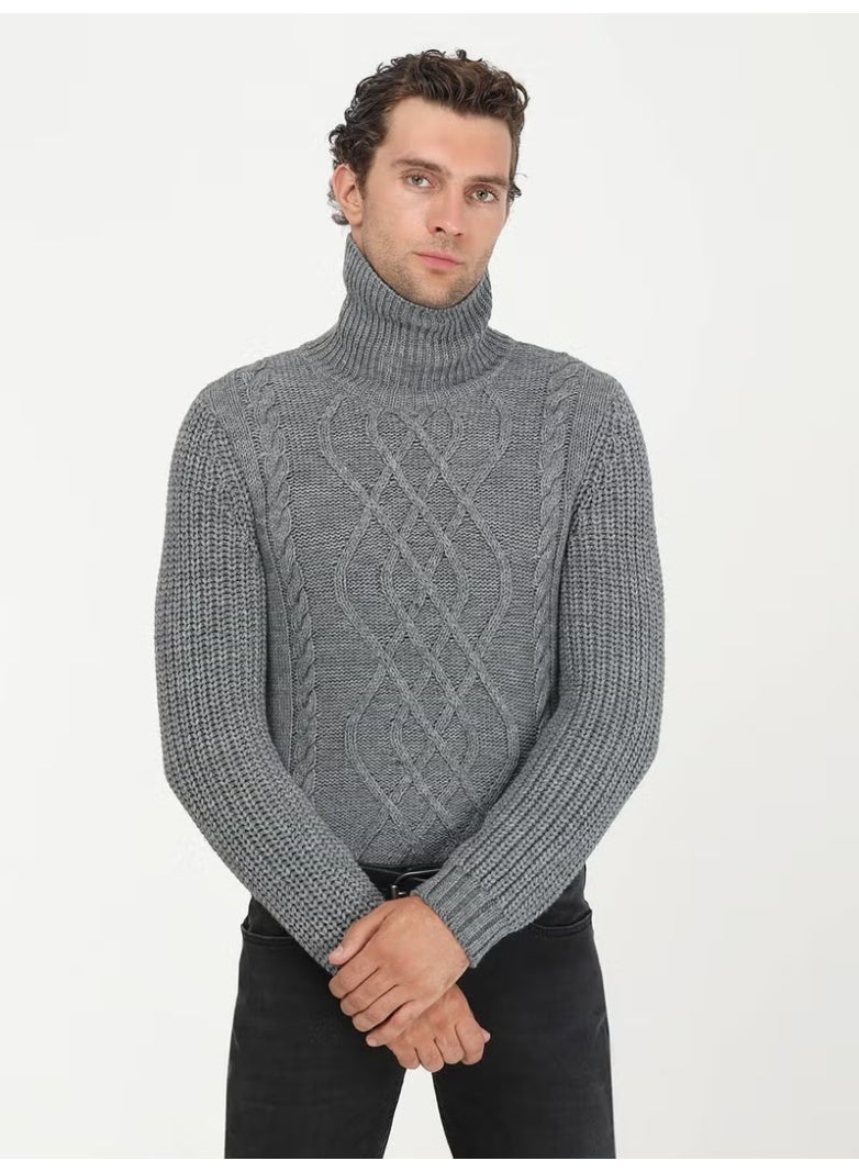 Kip Gray Full Turtleneck Patterned Wool Blend Knitwear - Image 1