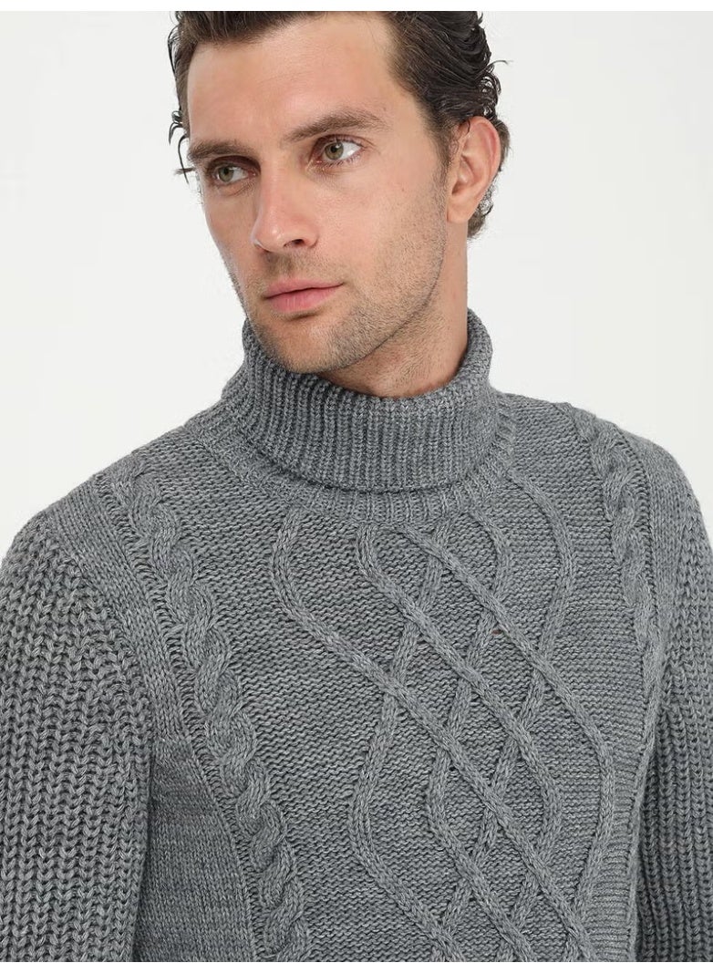 Kip Gray Full Turtleneck Patterned Wool Blend Knitwear - Image 3